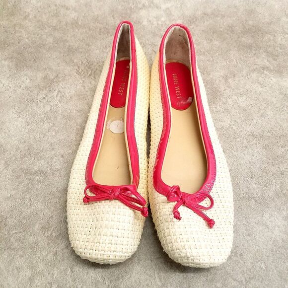 Nine West Womens Loredana Size 8.5 Tan Red Woven Slip On Ballet Flats - Picture 3 of 10